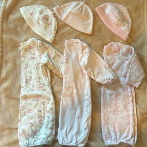Little Me 0-3 month night gowns with matching hats.